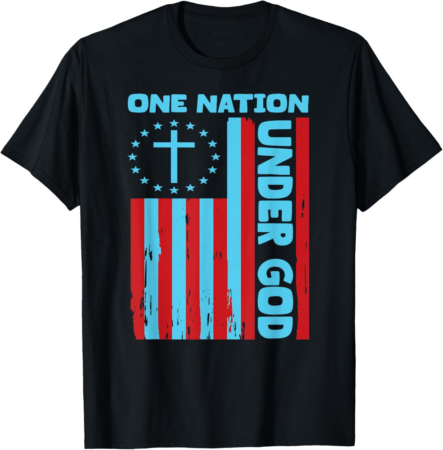 4th Of July Patriotic Christian Flag One Nation Under God T-Shirt - T-Shirt | Black