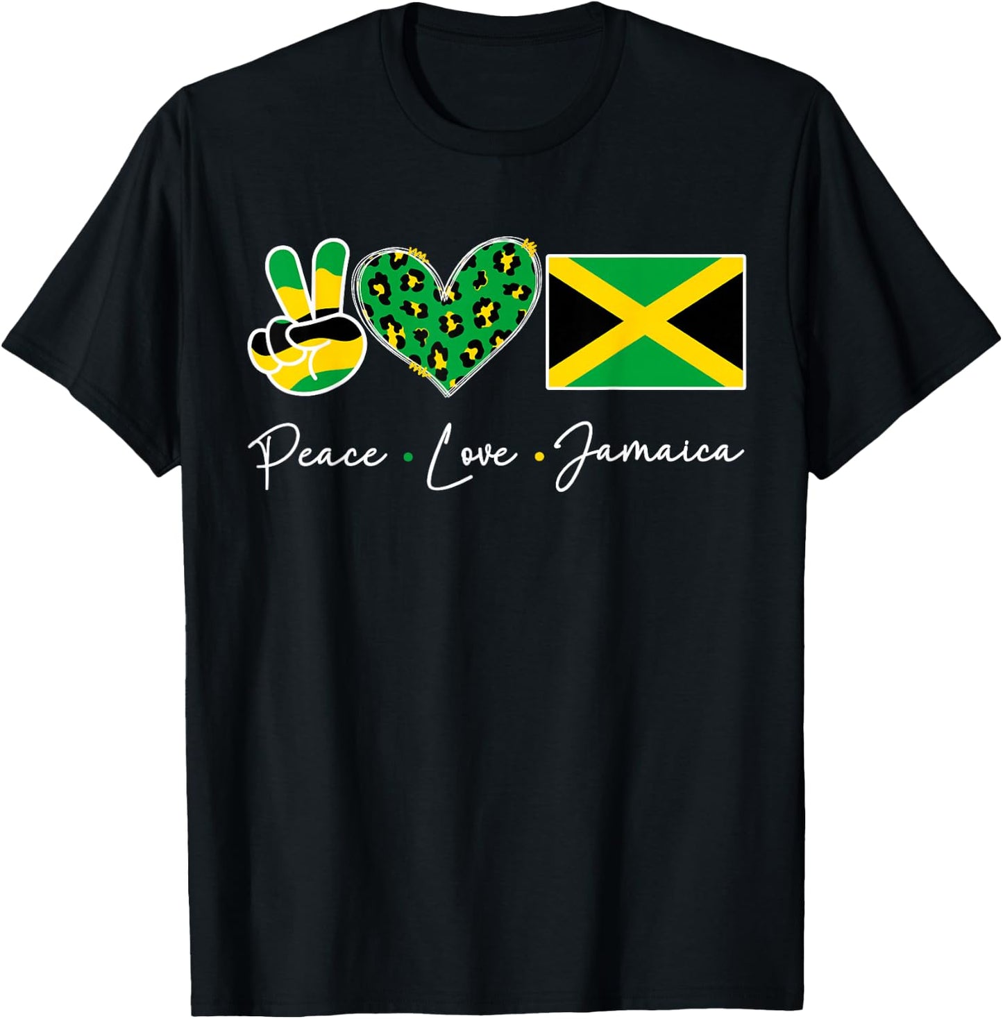 Peace love Jamaica Flag Jamaican Men Women Kids Jamaica Flag T-Shirt - T-Shirt | Black