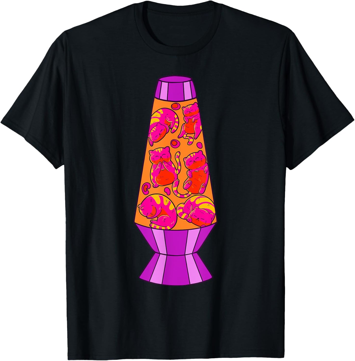 Cute Cats In Lava Lamp Retro 80s Psychedelic Purple T-Shirt - T-Shirt | Black