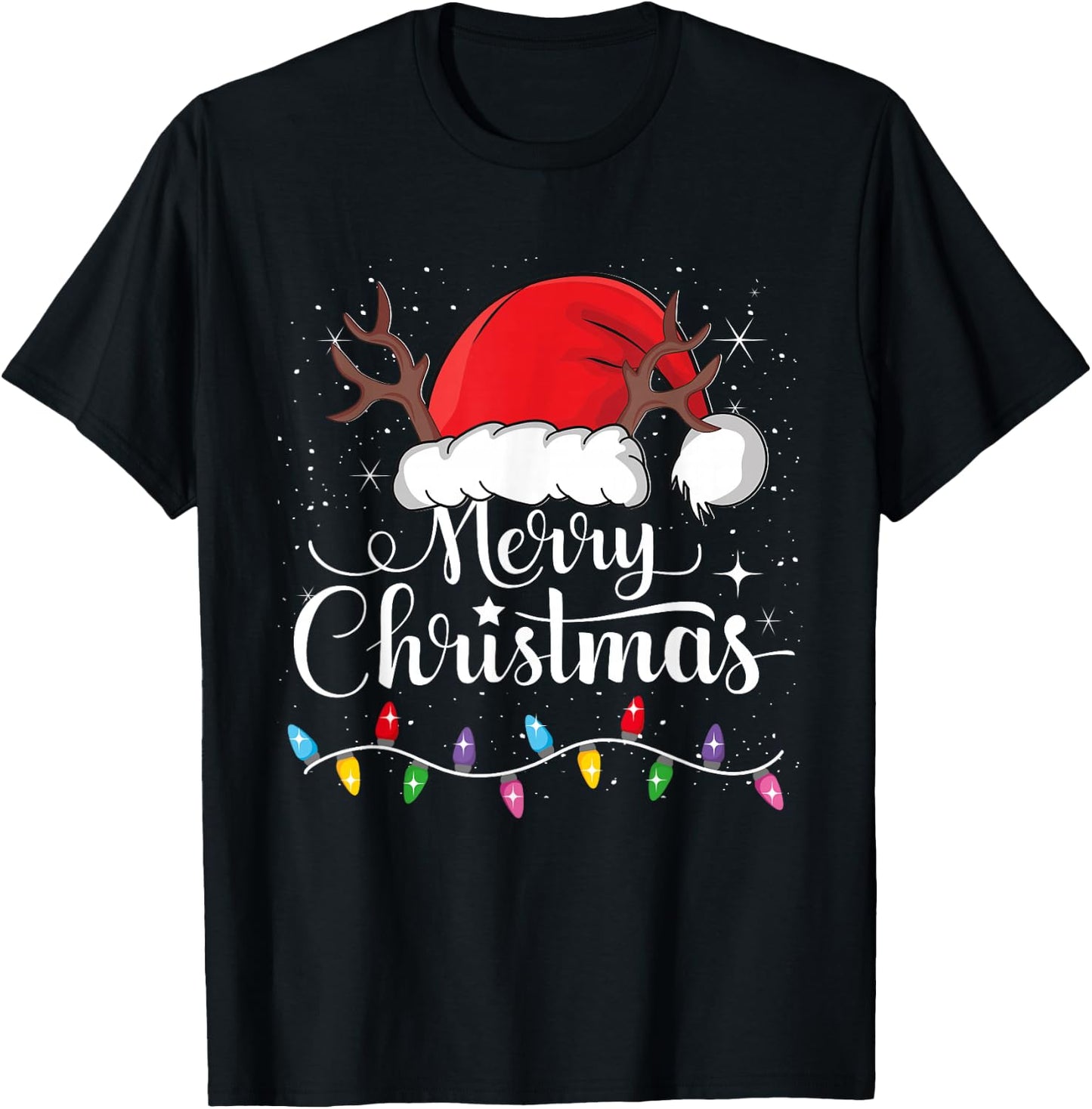 Merry Christmas Red Santa Hat Reindeer Xmas Family Men Women T-Shirt - T-Shirt | Black