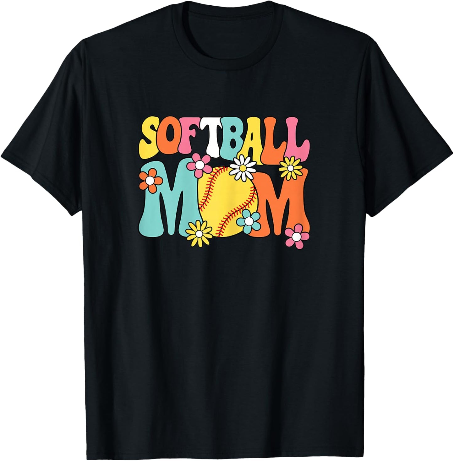 Cute Softball Mom Groovy Softball Player Women T-Shirt - T-Shirt | Black