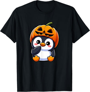 Halloween Penguin Pumpkin Hat T-Shirt - T-Shirt | Black
