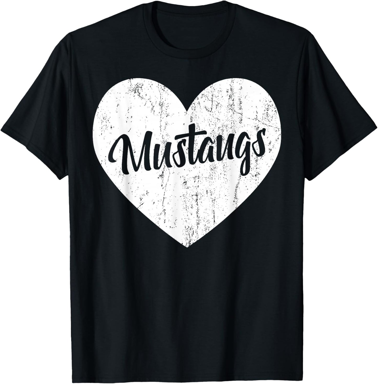 Mustangs School Sports Fan Team Spirit Mascot Heart Gift T-Shirt - T-Shirt | Black