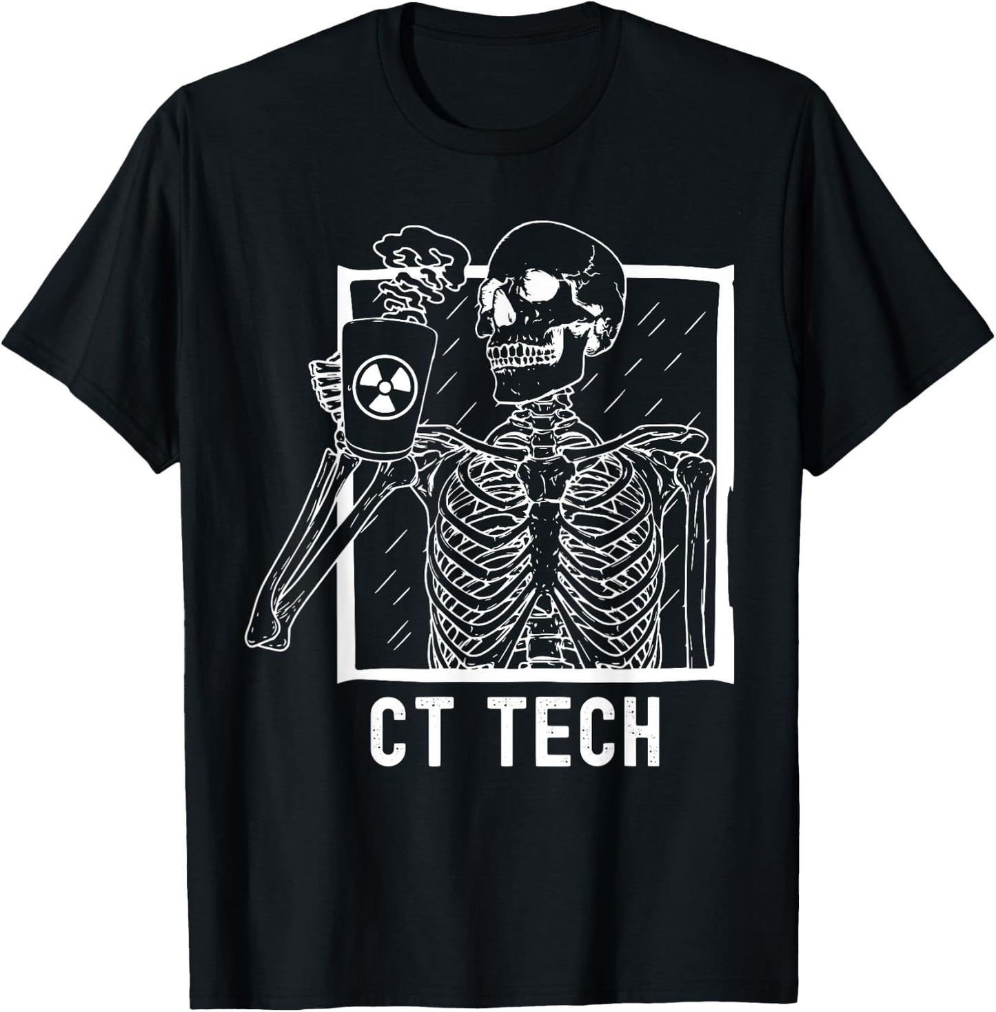 CT Tech Technologist Skeleton Drinking Coffee Radiology Xray T-Shirt - T-Shirt | Black