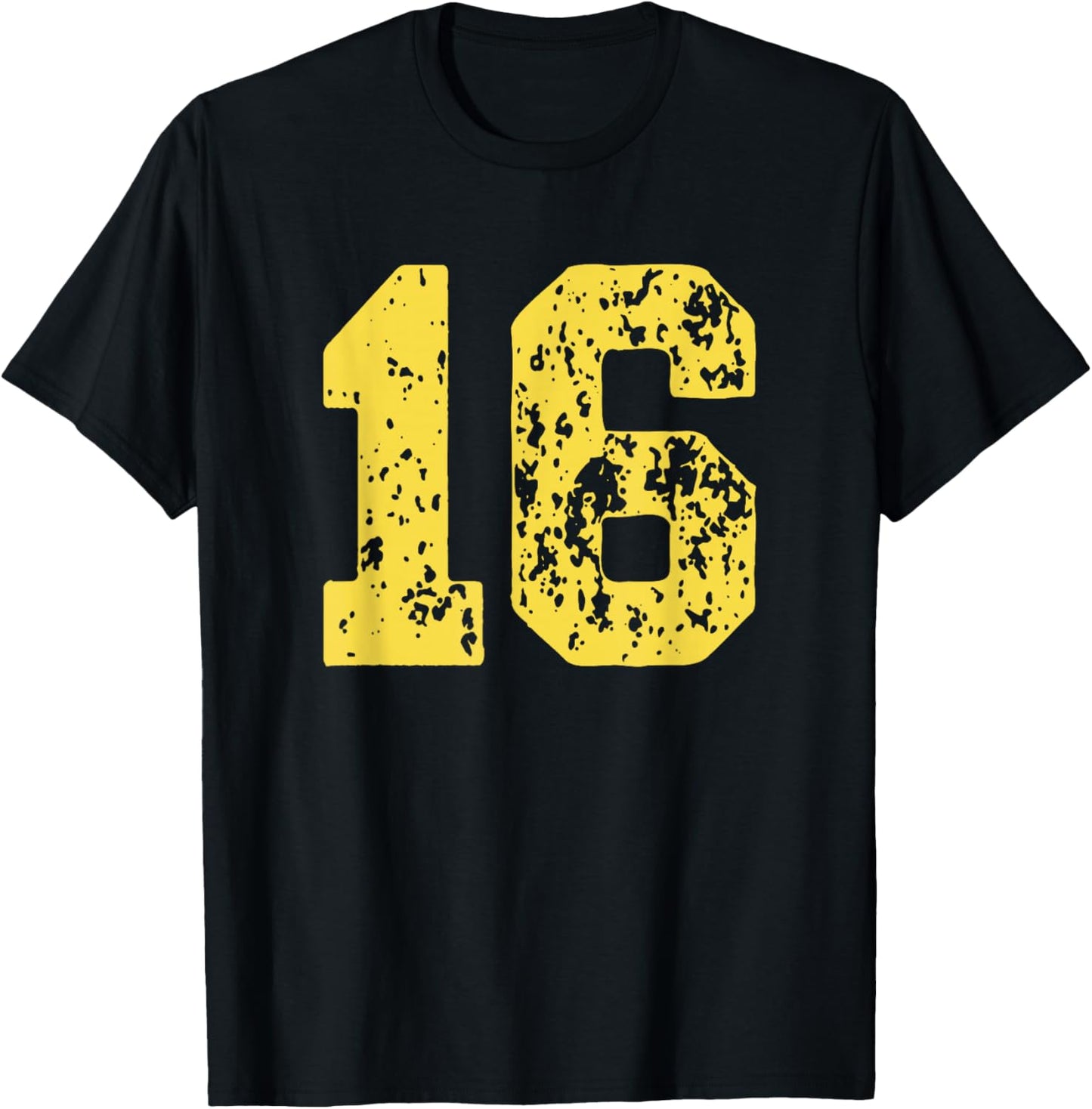Number 16 Yellow Best Classic College Style Birthday T-Shirt - T-Shirt | Black