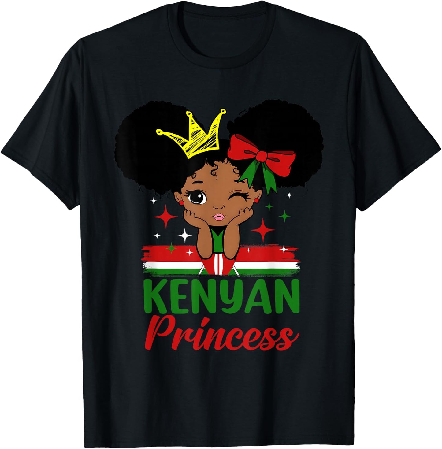 Kenyan Princess Kenya Girl Melanin Cute Kenyan Flag T-Shirt - T-Shirt | Black
