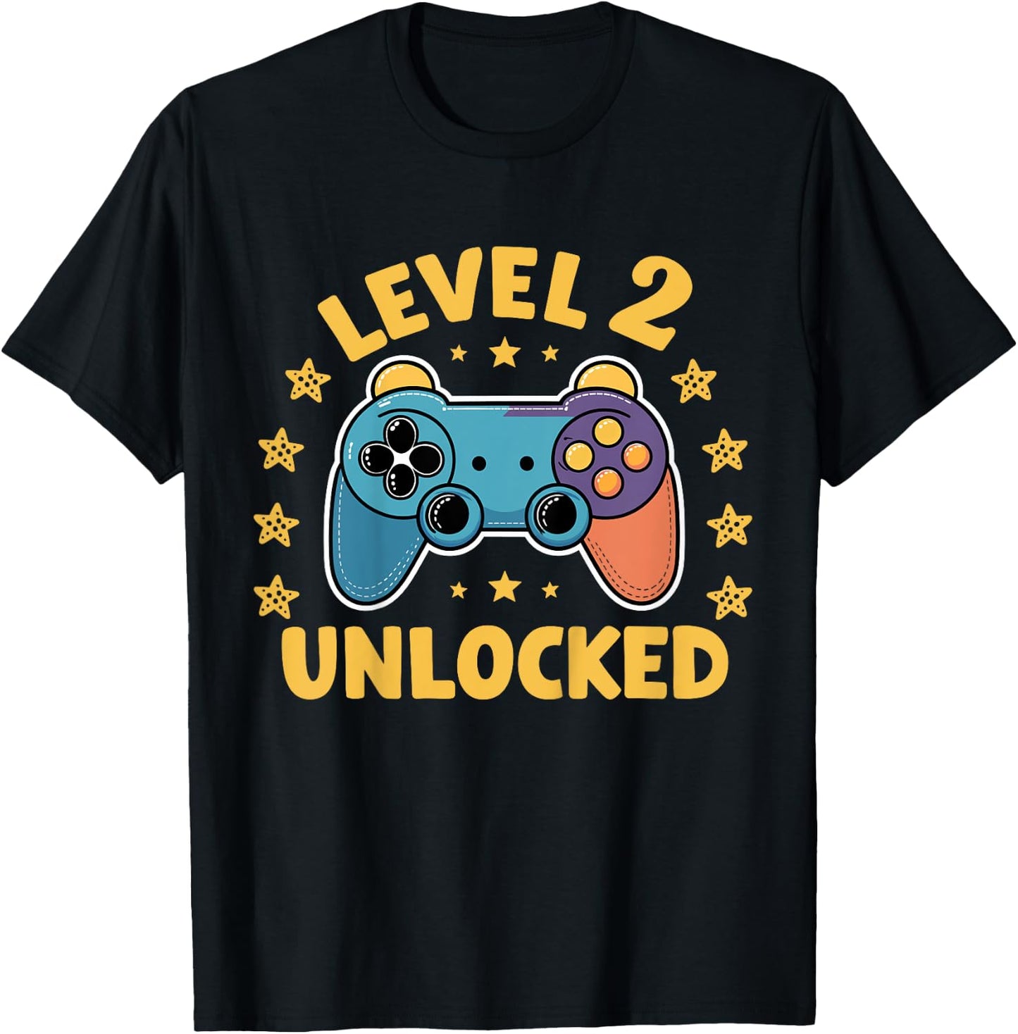 Kids Level 2 Unlocked Gamer 2 Years Old 2nd Birthday Gaming Kids T-Shirt - T-Shirt | Black