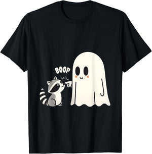 Raccoon Vintage Ghost Boop Men Women Funny Halloween Racoon T-Shirt - T-Shirt | Black