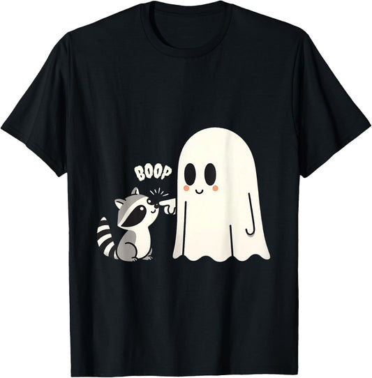 Raccoon Vintage Ghost Boop Men Women Funny Halloween Racoon T-Shirt - T-Shirt | Black