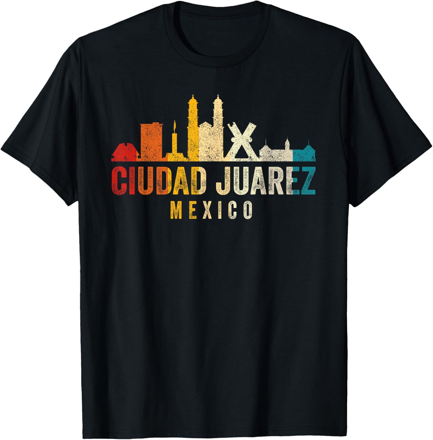 Retro Ciudad Juarez Skyline Vintage Mexico Souvenir T-Shirt - T-Shirt | Black