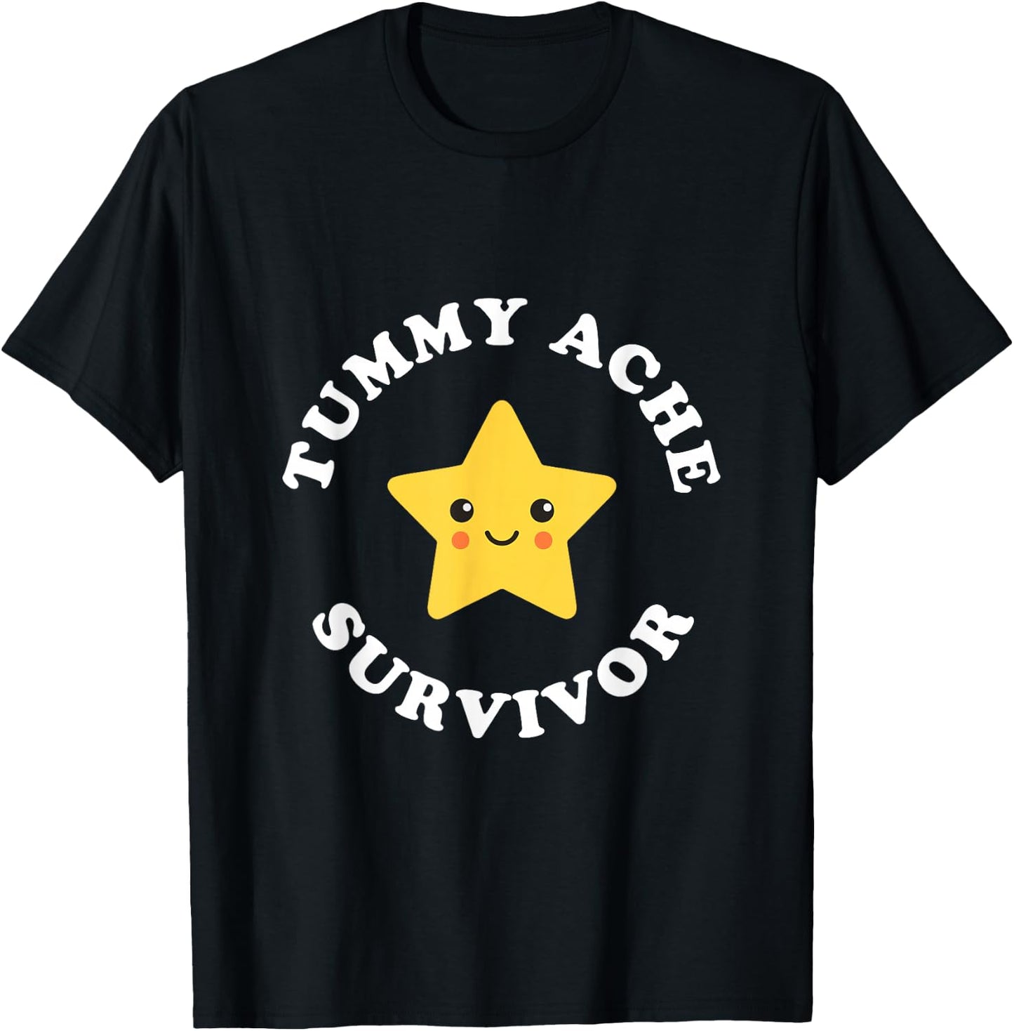 Cute Tummy Ache Survivor Star Ironic Pun Stomach Ache T-Shirt - T-Shirt | Black