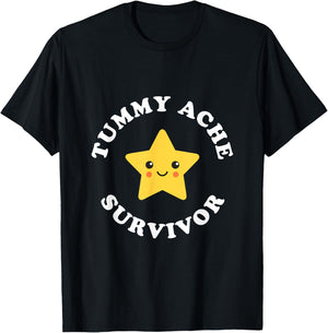 Cute Tummy Ache Survivor Star Ironic Pun Stomach Ache T-Shirt - T-Shirt | Black