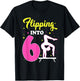Flipping Into 6th Birthday Gymnastic 6 Year Old Girl Party T-Shirt - T-Shirt | Black