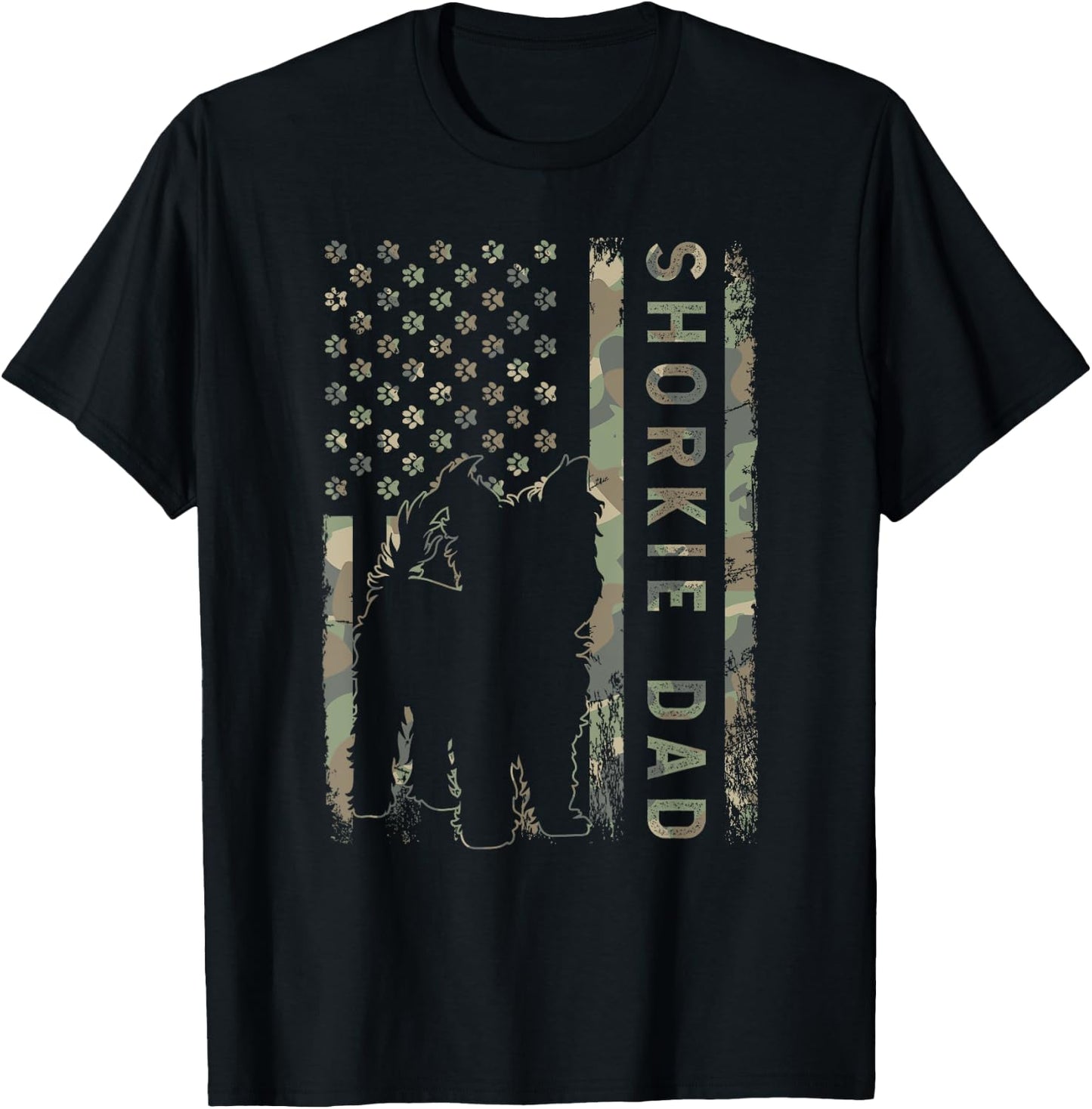 Shorkie Dad USA Flag Dog Owner Women Kids Men T-Shirt - T-Shirt | Black