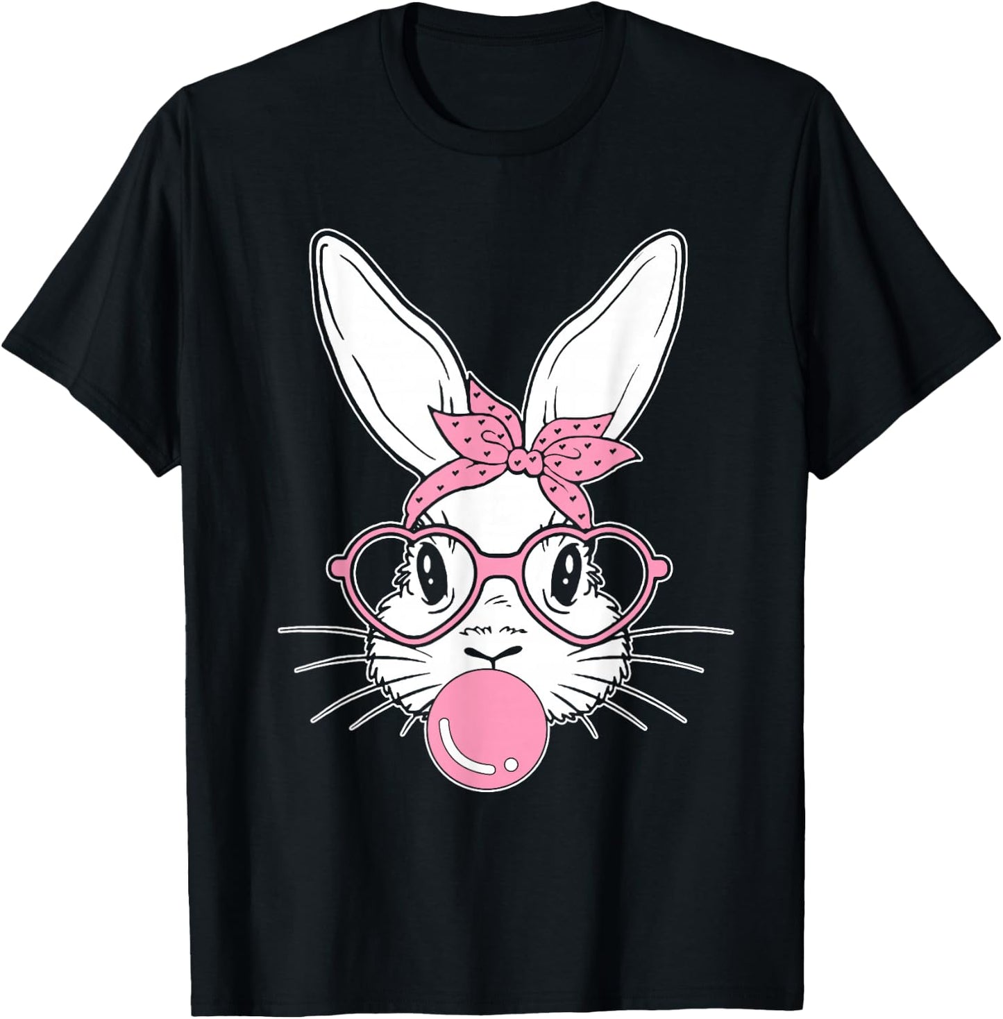 Bunny Face Easter Day Bubblegum Bandana Glasses Girls T-Shirt - T-Shirt | Black