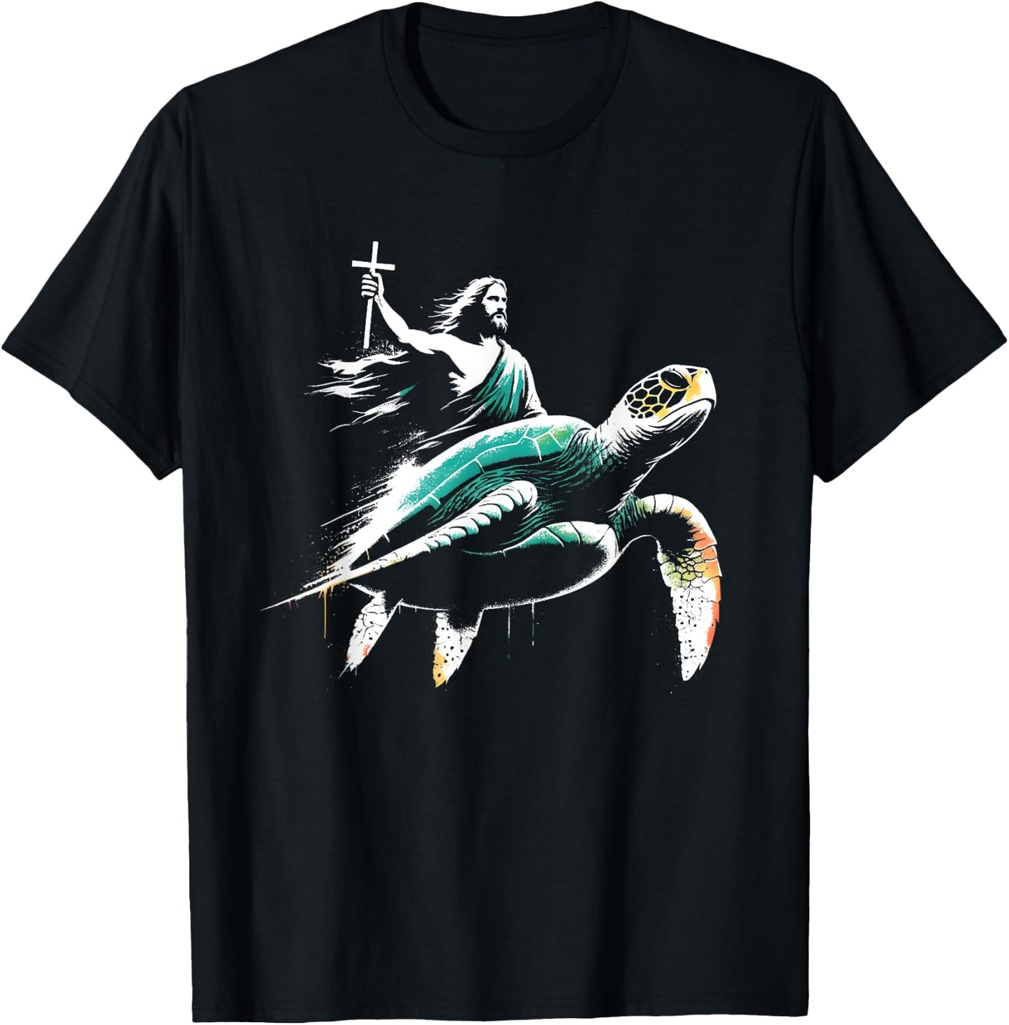 Jesus Riding Sea Turtle - Funny Christian Turtle Lover T-Shirt - T-Shirt | Black