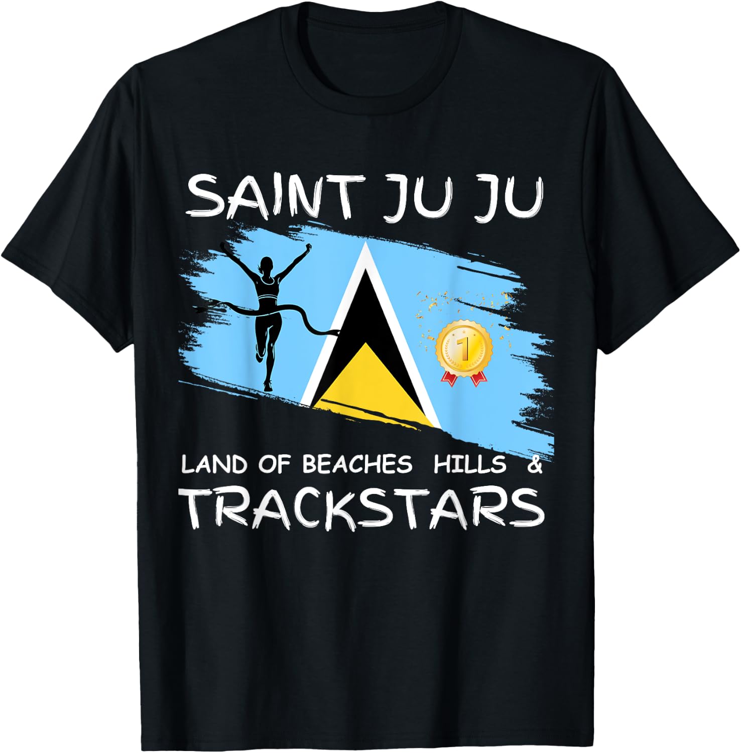 Saint Lucia/ St. Lucia/ Saint Juju Track star Celebration T-Shirt - T-Shirt | Black