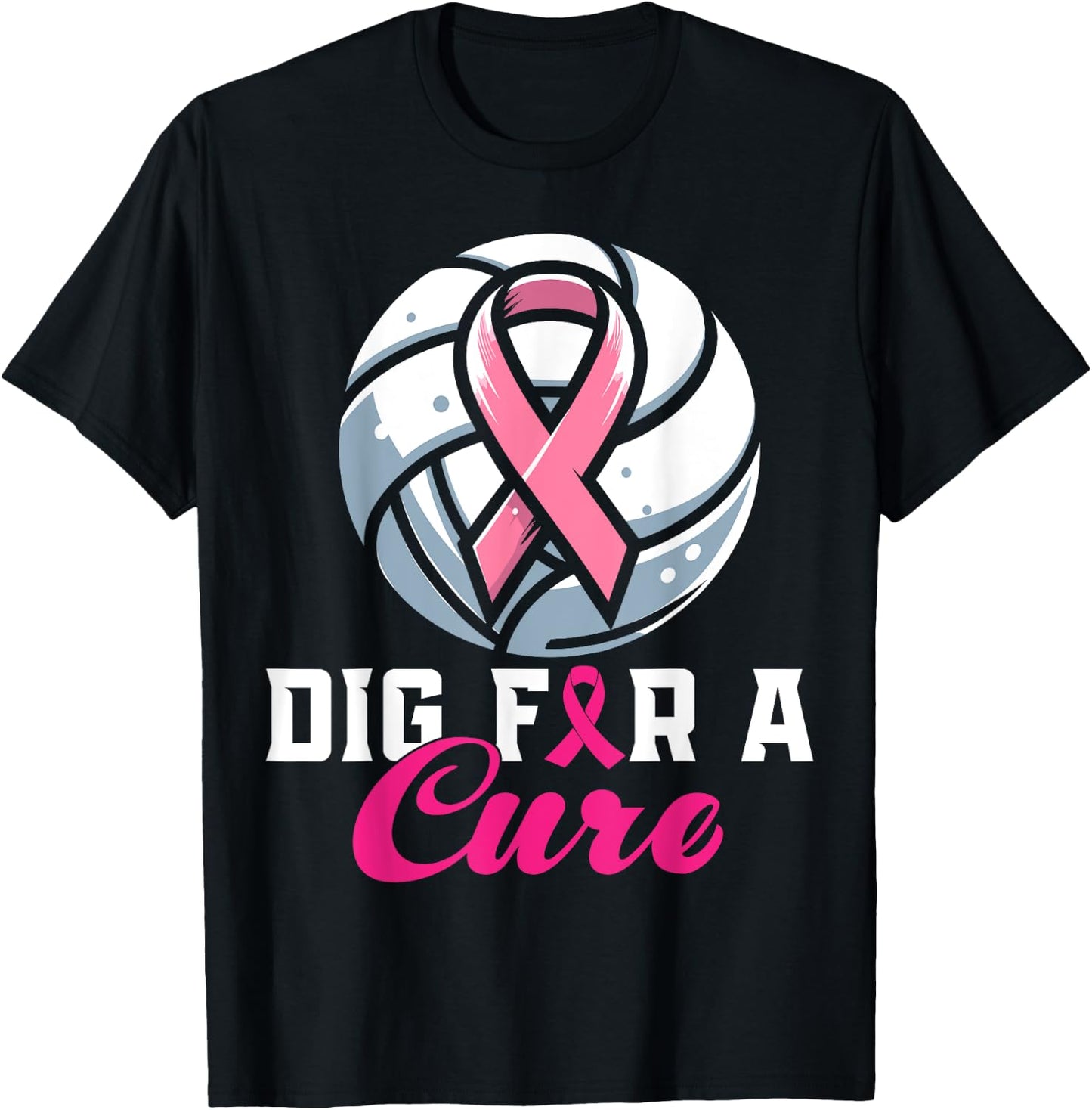 Dig For A Cure Breast Cancer Awareness Volleyball Pink T-Shirt - T-Shirt | Black