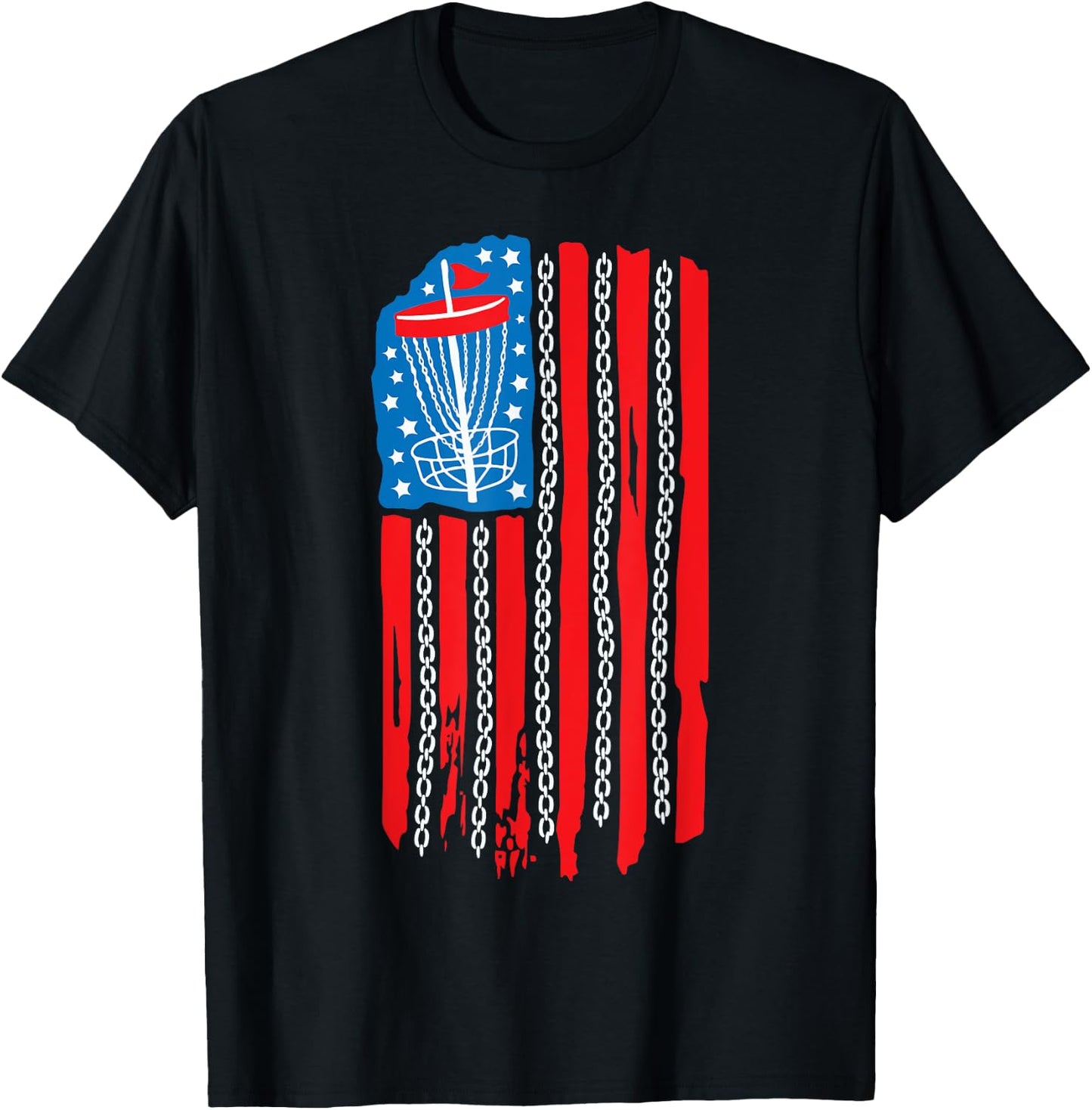 American Flag Disc Golf Basket Chain 4th of July Men Golfing T-Shirt - T-Shirt | Black
