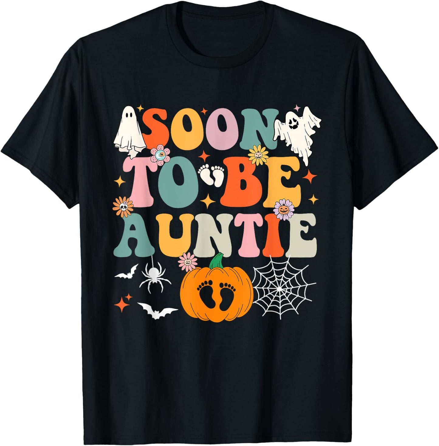 Soon to Be Auntie Halloween Pregnancy Announcement Pumpkin T-Shirt - T-Shirt | Black
