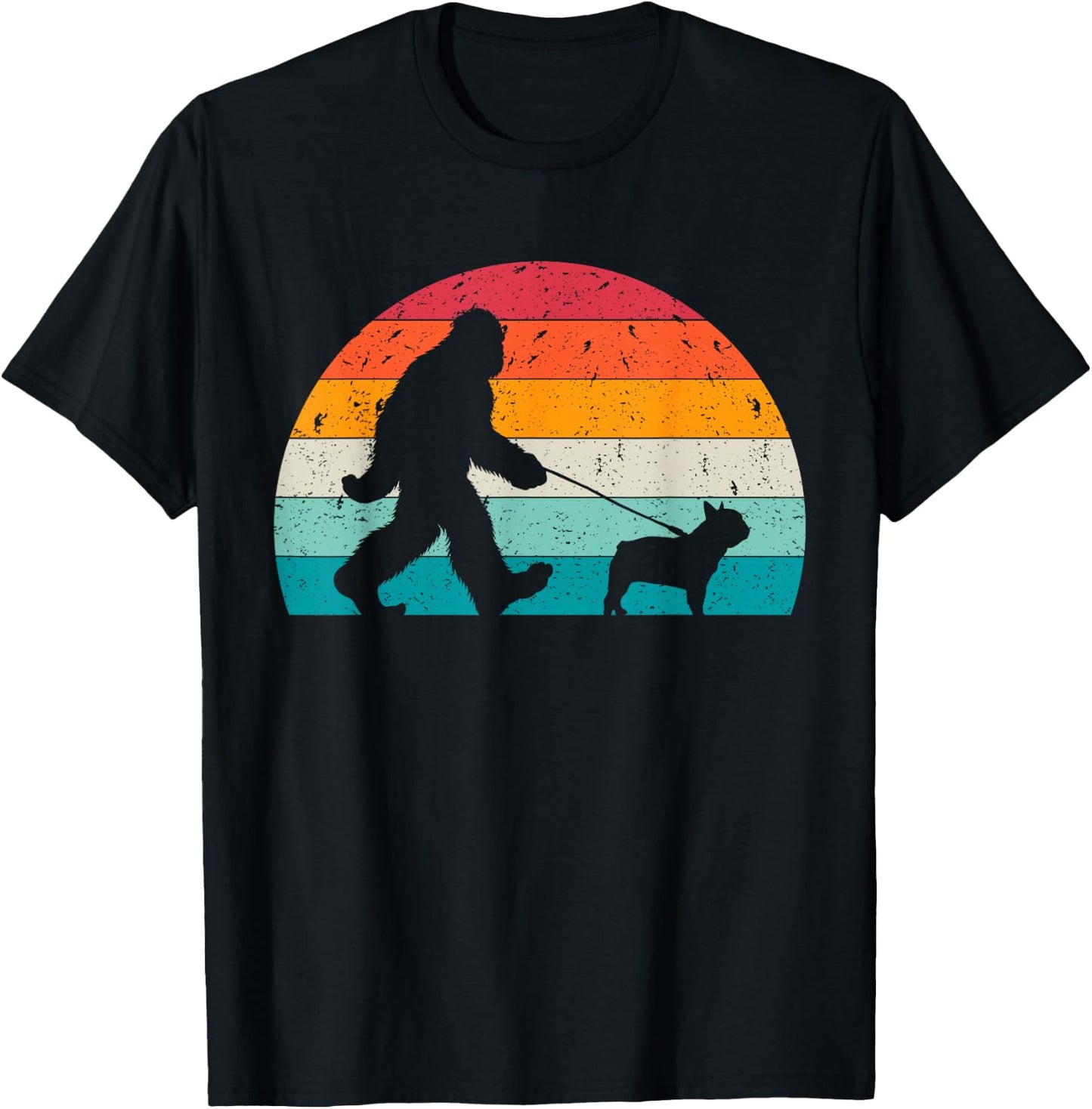 Bigfoot Walking a Dog Funny French Bulldog Lovers Dog Dad T-Shirt - T-Shirt | Black