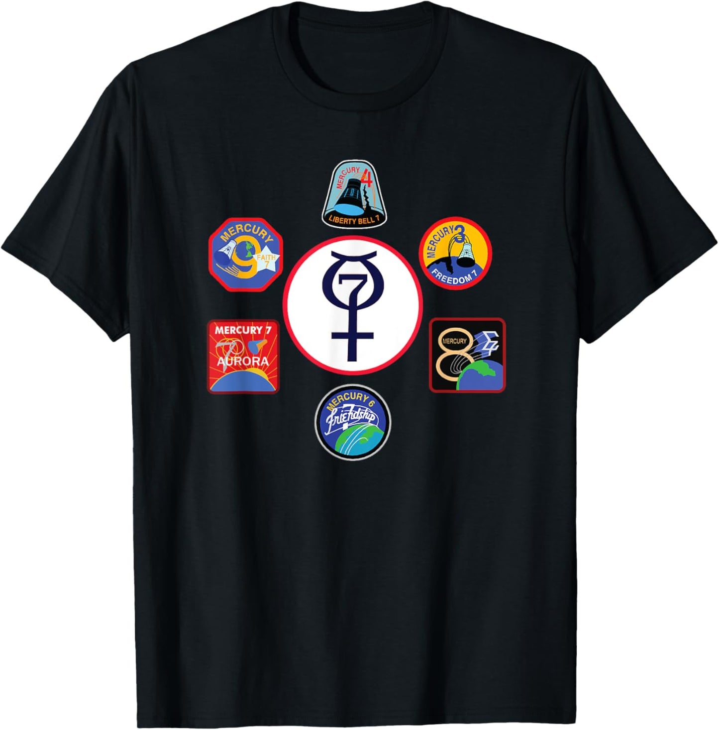 NASA Project Mercury Program Mission Crew Insignia T-Shirt - T-Shirt | Black