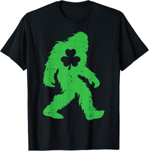 St Patricks Day Bigfoot Sasquatch Shamrock Men Women Kids T-Shirt - T-Shirt | Black
