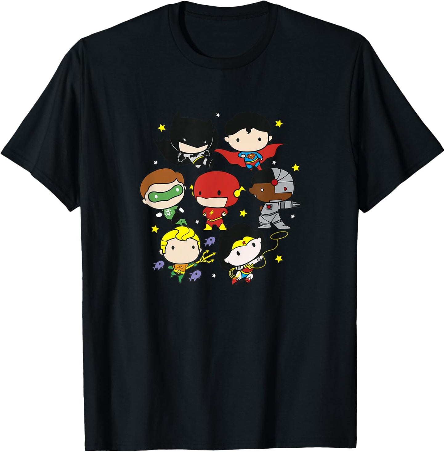 DC Comics Justice League Superhero Chibi Group Portraits T-Shirt - T-Shirt | Black
