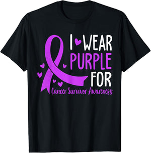 I Wear Purple For Cancer Survivor Awareness T-Shirt - T-Shirt | Black