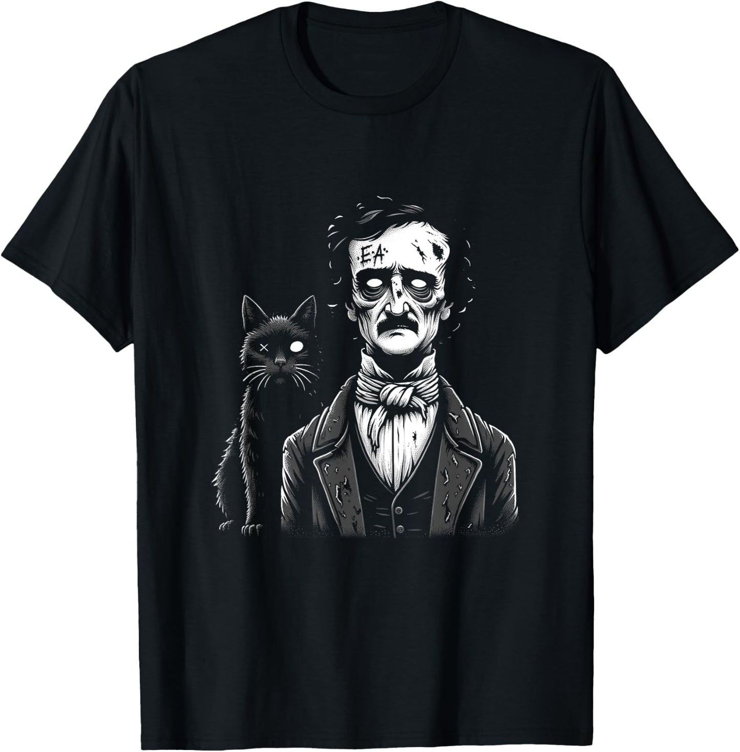 Zombie Edgar Allan Poe The Black Cat Halloween Fun Men Women T-Shirt - T-Shirt | Black