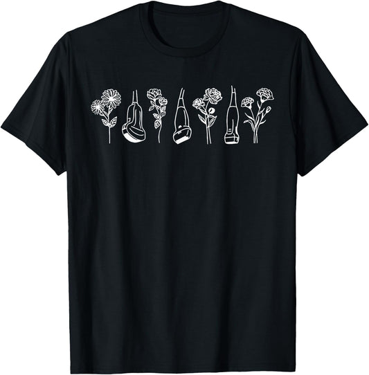Women Floral Ultrasound Tech Sonographer Sono Tech Grad T-Shirt - T-Shirt | Black