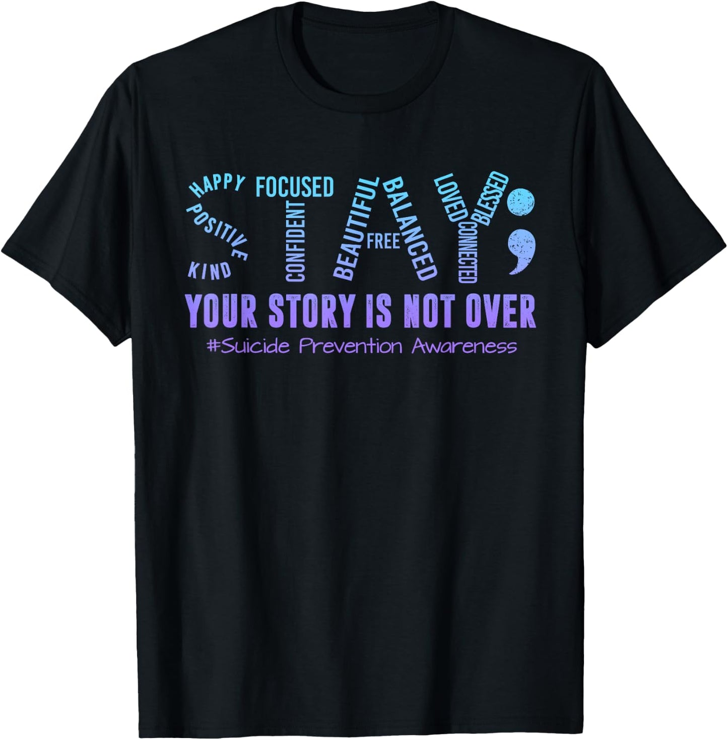 Stay Suicide Prevention Awareness Month Teal & Purple Ribbon T-Shirt - T-Shirt | Black
