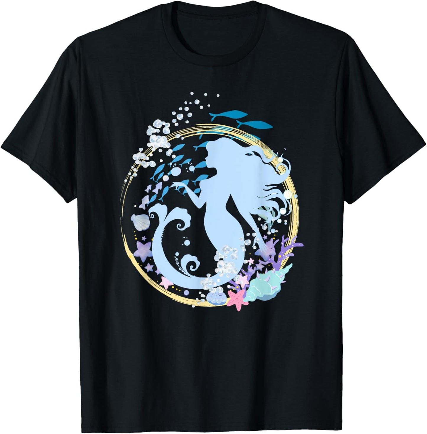 Mermaid, Coral, Fish, Sea, Fairy Tale, Cute, Casual, Female T-Shirt - T-Shirt | Black
