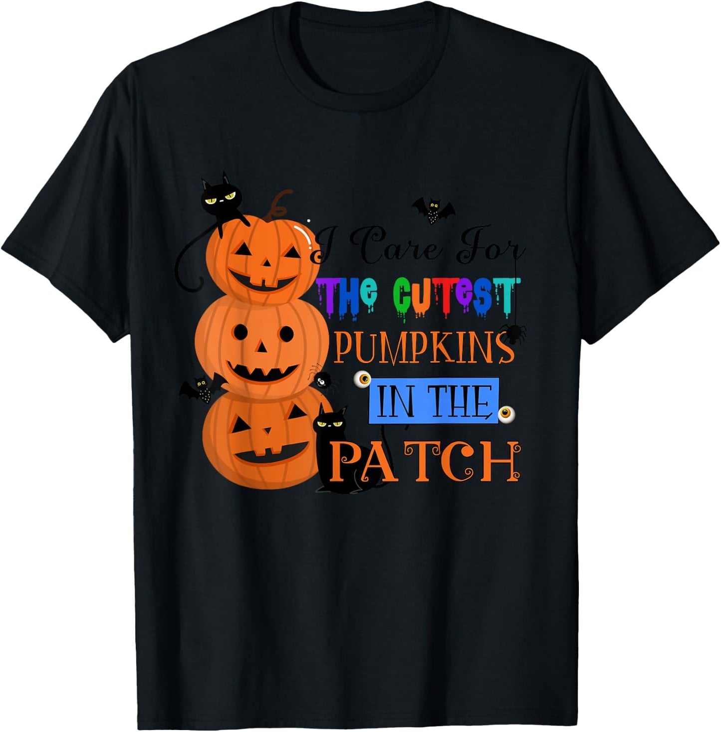 I Care For The Cutest Pumpkins Funny School Nurse Halloween T-Shirt - T-Shirt | Black