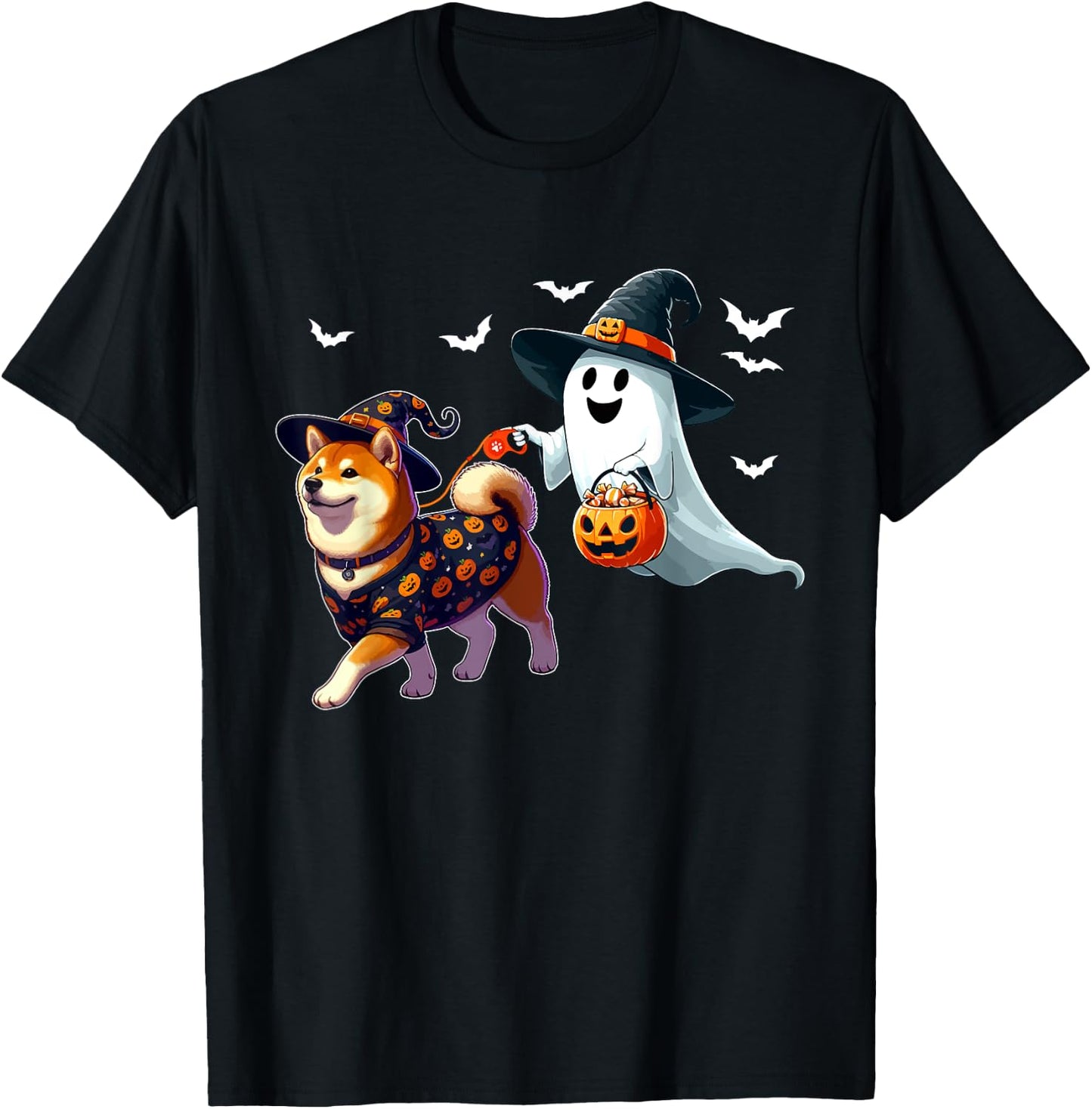 Boo Ghost With Shiba Inu As Witch Halloween Owner Kids T-Shirt - T-Shirt | Black