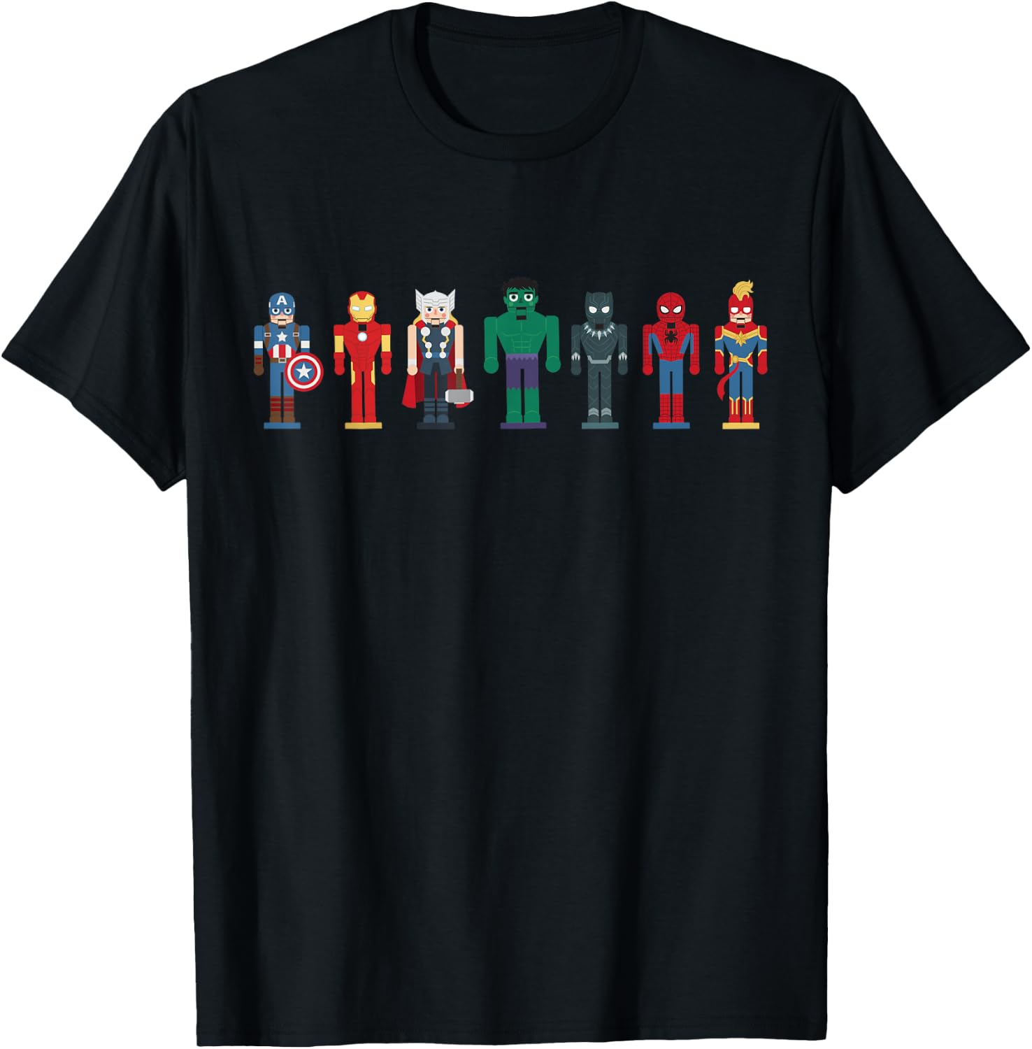 Marvel Holiday Christmas Avengers Team Festive Nutcrackers T-Shirt - T-Shirt | Black