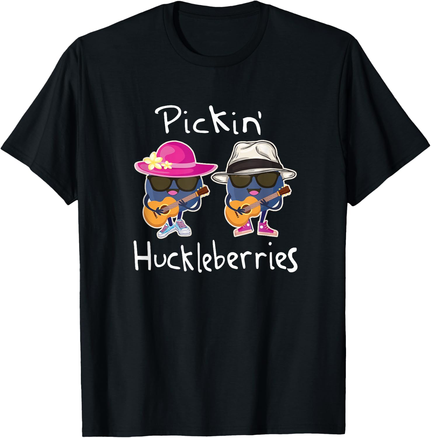 Huckleberry Picking Huckleberries Playing Guitar Kawaii T-Shirt - T-Shirt | Black