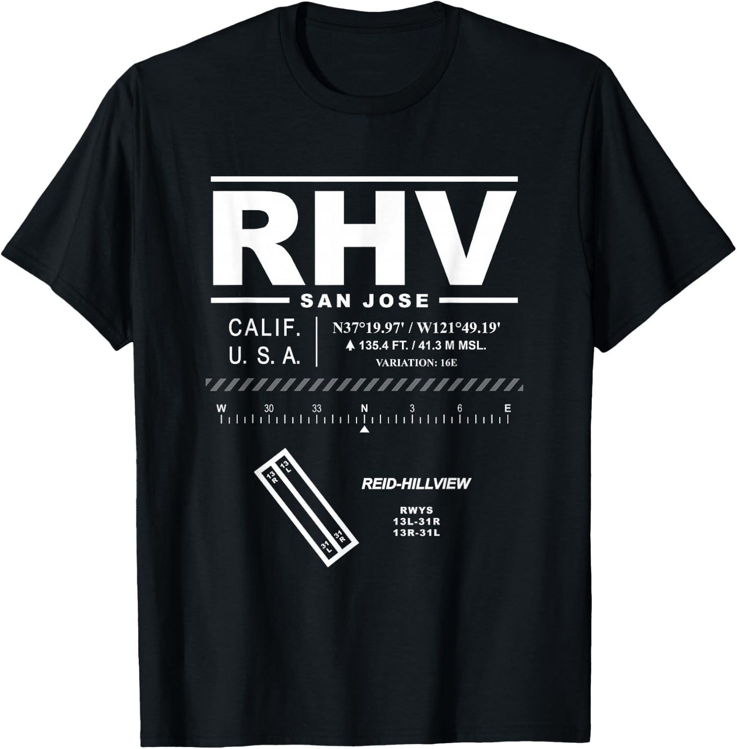 Reid-Hillview Airport San Jose California RHV T-Shirt - T-Shirt | Black