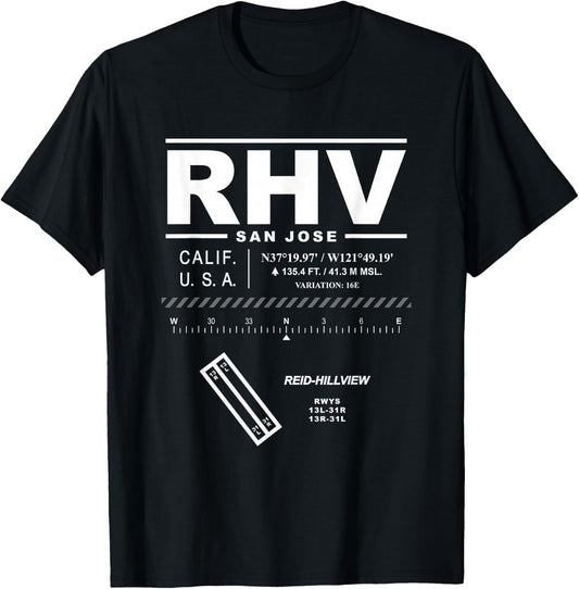 Reid-Hillview Airport San Jose California RHV T-Shirt - T-Shirt | Black