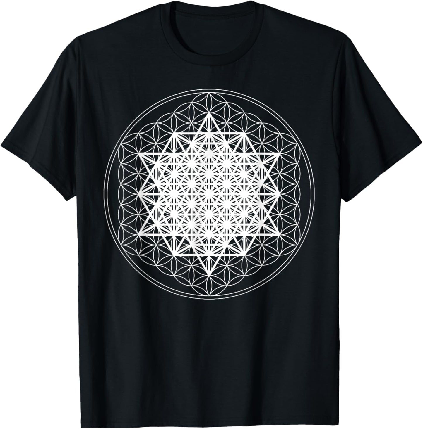 64 Tetrahedron White Sacred Geometry Flower of Life Divine T-Shirt - T-Shirt | Black