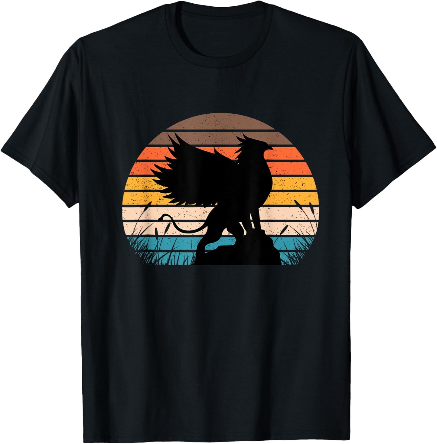 Griffin Retro Vintage Sunset Lion Eagle Mythical Creature T-Shirt - T-Shirt | Black