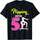Flipping Into 5th Birthday Gymnastic 5 Year Old Girl Party T-Shirt - T-Shirt | Black