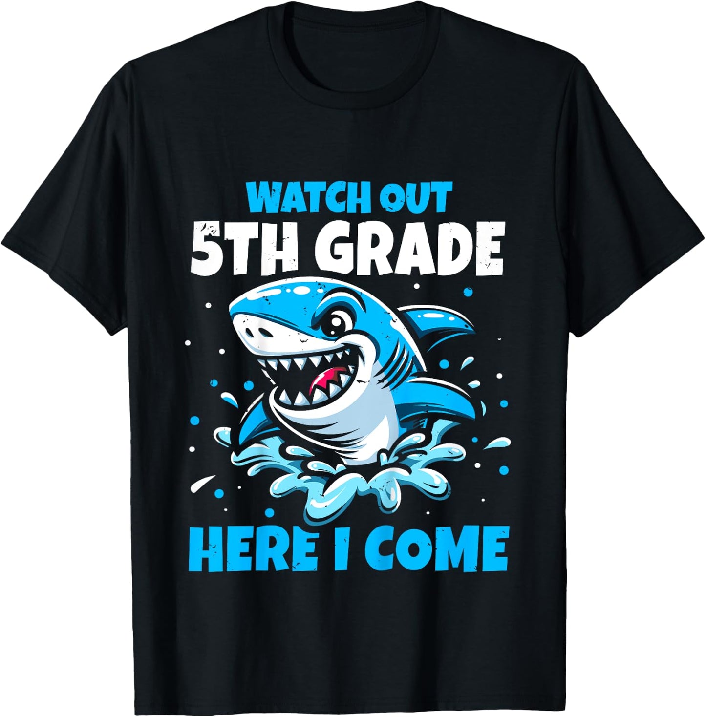 Kids Back To School Watch Out 5th Grade Here I Come Shark Boys T-Shirt - T-Shirt | Black