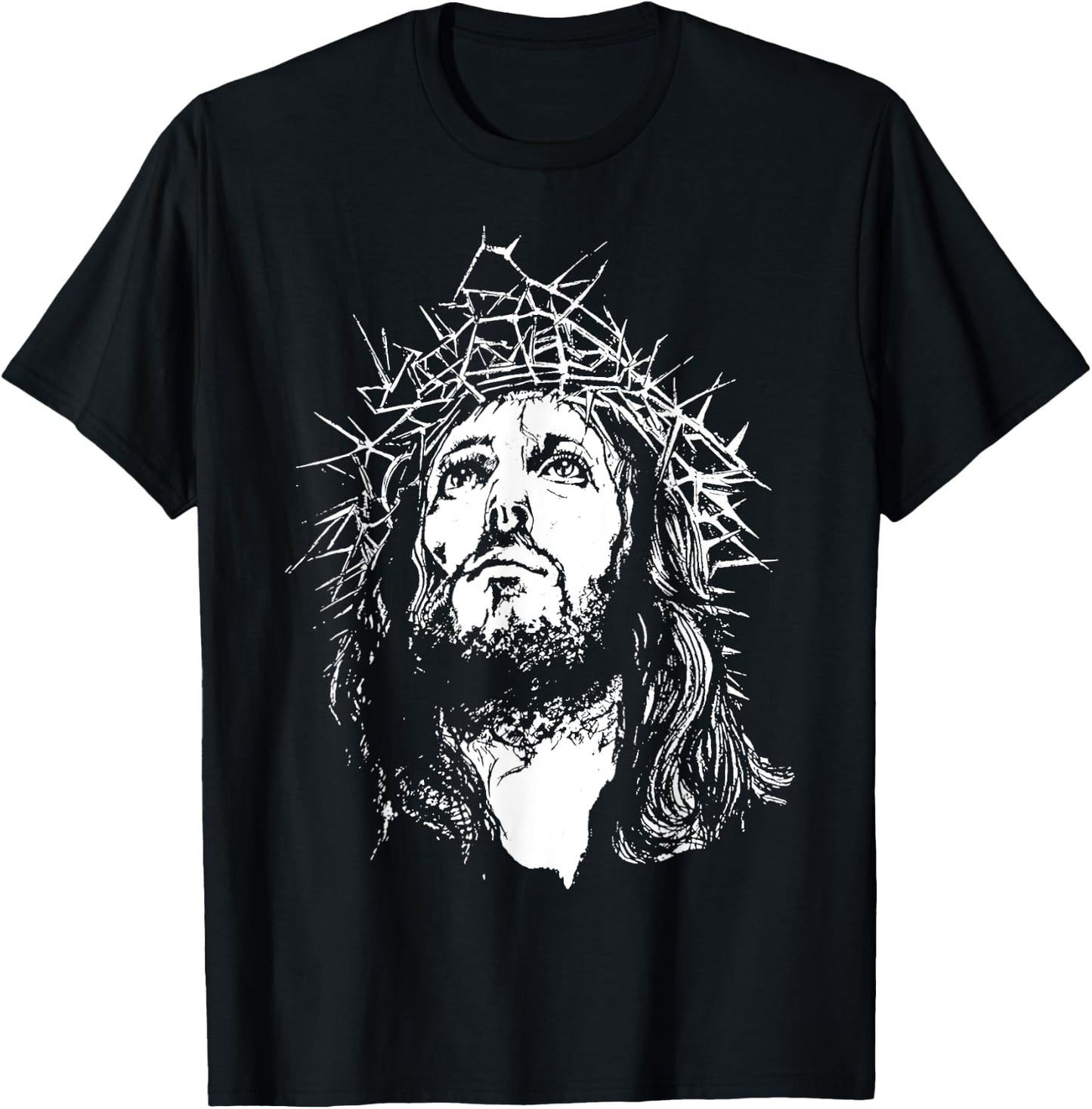 Image Face Of Jesus On A Cross With Crown Of Thorns T-Shirt - T-Shirt | Black