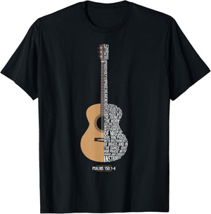Praise Him with The Strings Psalm 150 Acoustic Guitar Player T-Shirt - T-Shirt | Black