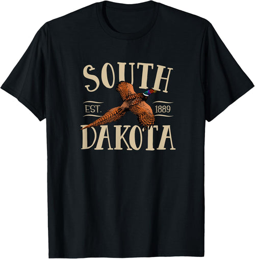 More Cool South Dakota Designs -Kids Black Small Modern Floral Letter Print with Distinctive Pheasant Design, Soft Cotton Fabric