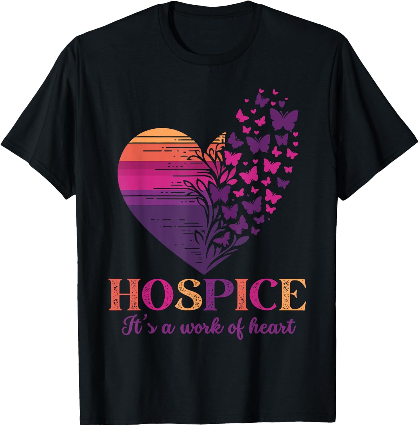 Hospice It's A Work Of Heart Butterfly Heart Hospice Squad T-Shirt - T-Shirt | Black