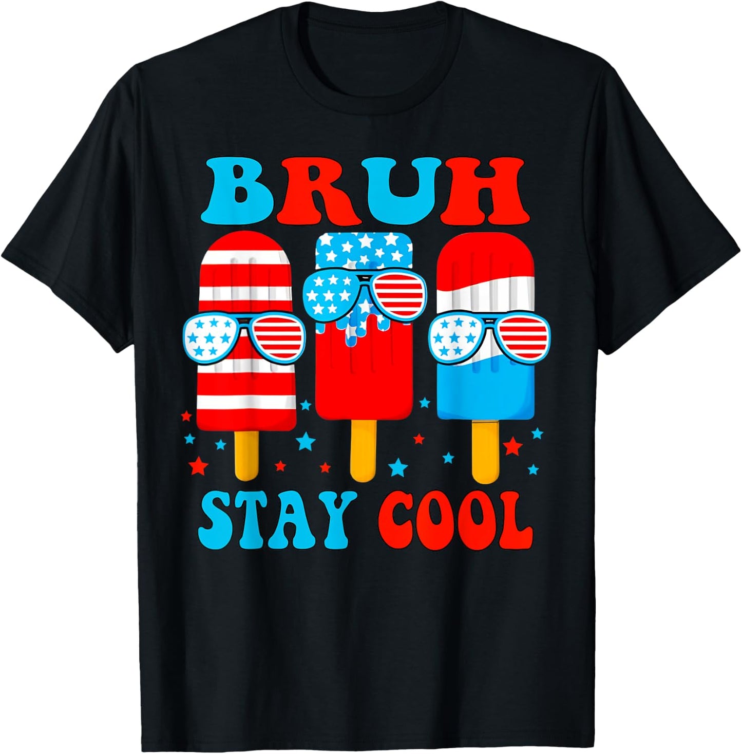 Bruh Stay Cool 4th July Popsicle Boys Men USA American Flag T-Shirt - T-Shirt | Black
