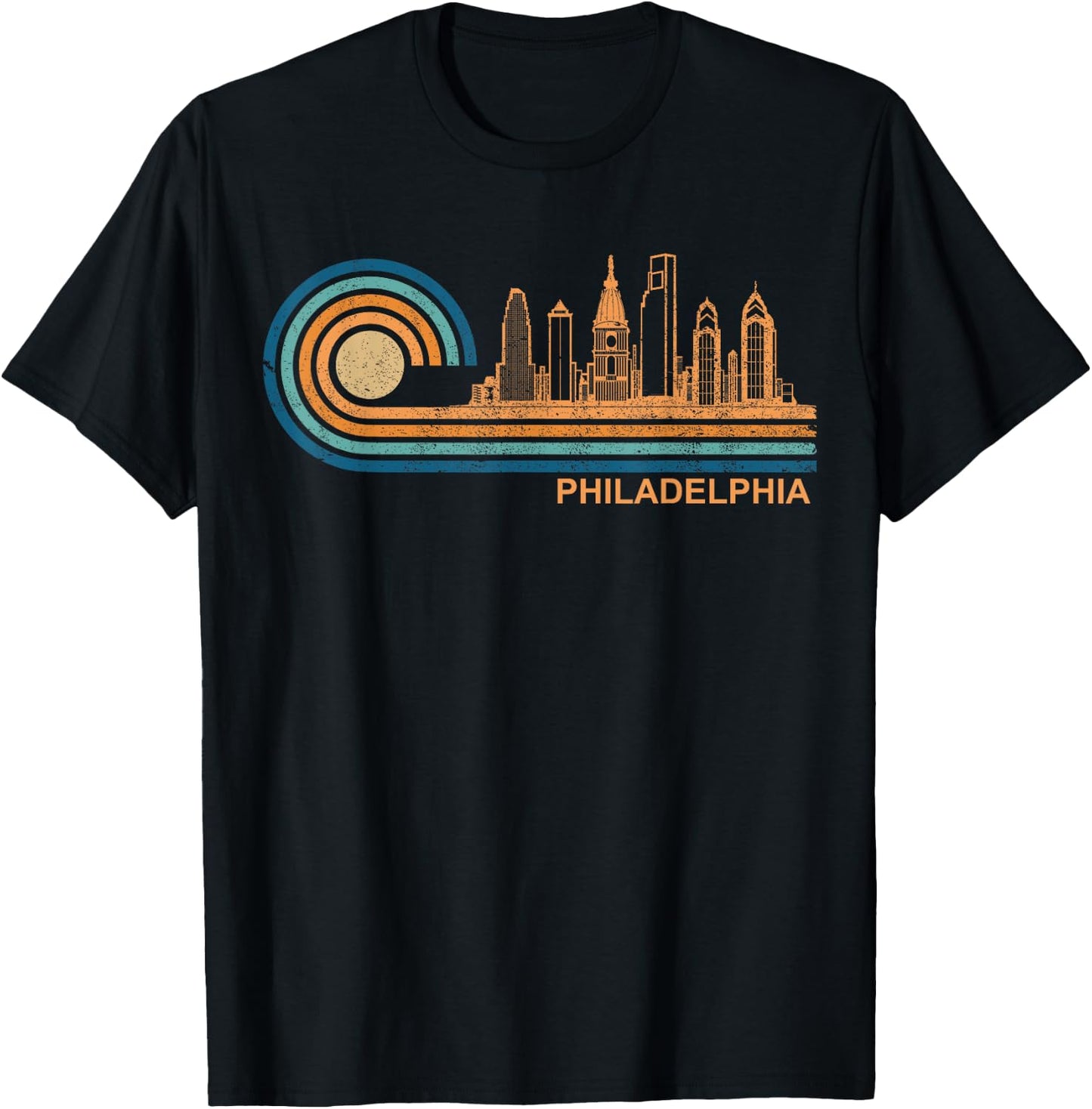 City Skyline Apparel Co. Philadelphia Skyline Retro - Black, -Adults, Small, Short Sleeve, , Classic Fit, Cotton 65%, Polyester 35% T-Shirt - T-Shirt | Black