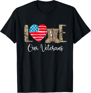 Love Our Veterans - Patriotic America Veterans Memorial Day T-Shirt - T-Shirt | Black